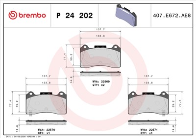 BREMBO P 24 202 Číslo výrobce: 22569. EAN: 8020584086902.