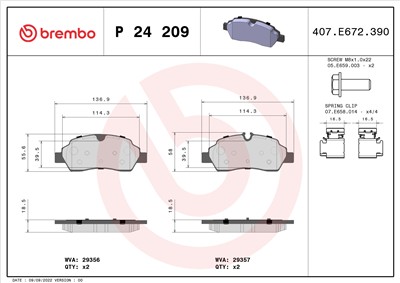 BREMBO P 24 209 Číslo výrobce: 29356. EAN: 8020584069820.