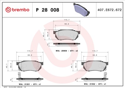BREMBO P 28 008 Číslo výrobce: 20193. EAN: 8020584052426.