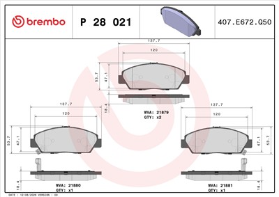 BREMBO P 28 021 Číslo výrobce: 21879. EAN: 8020584052556.