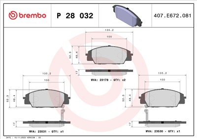 BREMBO P 28 032 Číslo výrobce: 23178. EAN: 8020584052662.