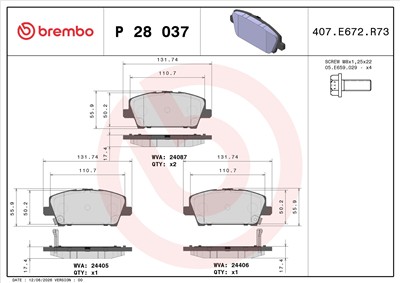 BREMBO P 28 037 Číslo výrobce: 24087. EAN: 8020584059500.