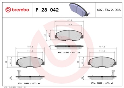 BREMBO P 28 042 Číslo výrobce: 21497. EAN: 8020584060551.
