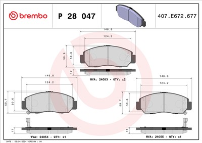 BREMBO P 28 047 Číslo výrobce: 24053. EAN: 8020584060605.