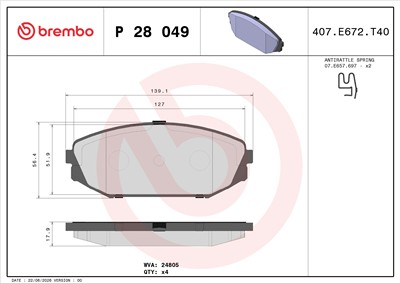 BREMBO P 28 049 Číslo výrobce: 24805. EAN: 8020584090558.