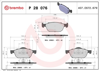 BREMBO P 28 076 Číslo výrobce: 25804. EAN: 8020584112724.