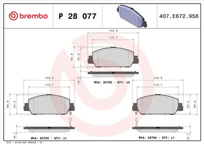 BREMBO P 28 077 Číslo výrobce: 25792. EAN: 8020584112762.