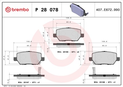 BREMBO P 28 078 Číslo výrobce: 25166. EAN: 8020584080030.