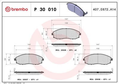 BREMBO P 30 010 Číslo výrobce: 23536. EAN: 8020584052808.