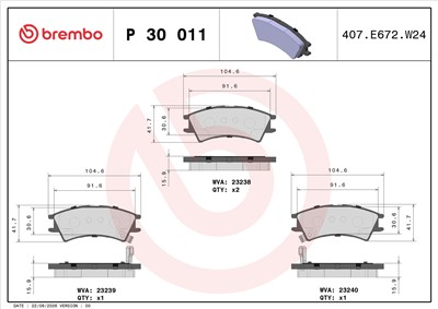 BREMBO P 30 011 Číslo výrobce: 23238. EAN: 8020584052815.