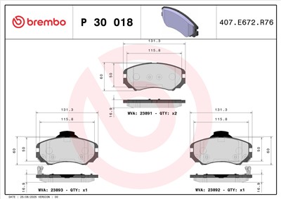 BREMBO P 30 018 Číslo výrobce: 23891. EAN: 8020584052884.