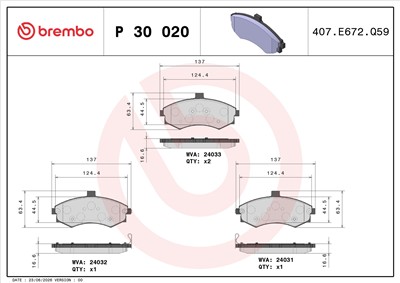 BREMBO P 30 020 Číslo výrobce: 24031. EAN: 8020584059524.