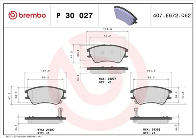 BREMBO P 30 027 Číslo výrobce: 24277. EAN: 8020584060650.