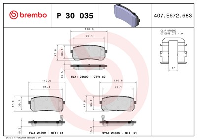 BREMBO P 30 035 Číslo výrobce: 24599. EAN: 8020584060735.