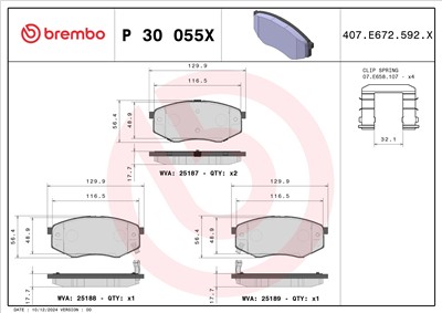 BREMBO P 30 055X Číslo výrobce: 25187. EAN: 8020584121610.