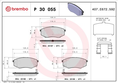 BREMBO P 30 055 Číslo výrobce: 25187. EAN: 8020584083864.