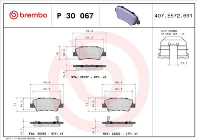 BREMBO P 30 067 Číslo výrobce: 25338. EAN: 8020584109854.