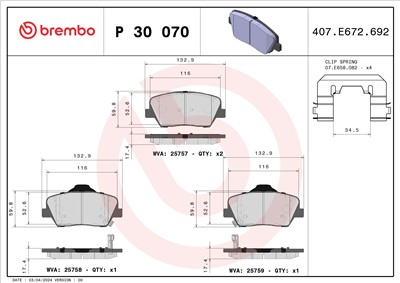 BREMBO P 30 070 Číslo výrobce: 25757. EAN: 8020584110874.