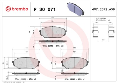 BREMBO P 30 071 Číslo výrobce: 25119. EAN: 8020584111604.