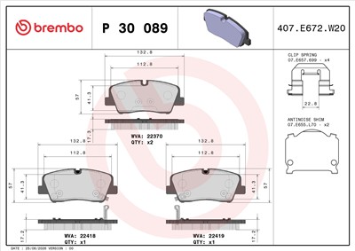 BREMBO P 30 089 Číslo výrobce: 22370. EAN: 8020584084427.