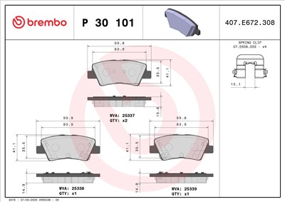 BREMBO P 30 101 Číslo výrobce: 25338. EAN: 8020584069967.