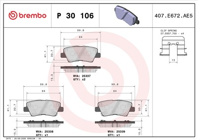 BREMBO P 30 106 Číslo výrobce: 25337. EAN: 8020584115305.