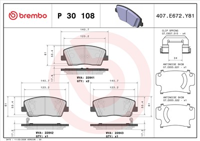 BREMBO P 30 108 Číslo výrobce: 22841. EAN: 8020584115312.