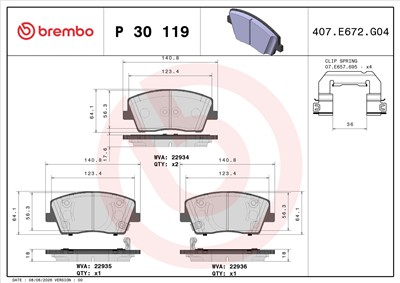 BREMBO P 30 119 Číslo výrobce: 22934. EAN: 8020584117903.