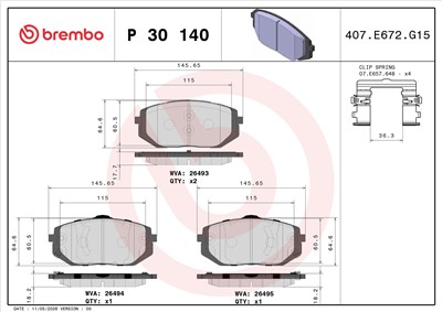 BREMBO P 30 140 Číslo výrobce: 26493. EAN: 8020584124321.