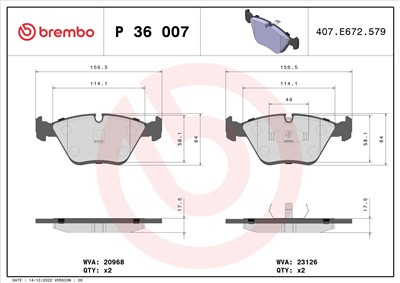 BREMBO P 36 007 Číslo výrobce: 20968. EAN: 8020584053003.