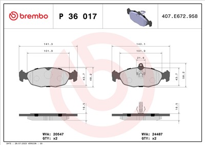 BREMBO P 36 017 Číslo výrobce: 24487. EAN: 8020584060834.