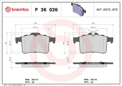 BREMBO P 36 026 Číslo výrobce: 25114. EAN: 8020584108864.