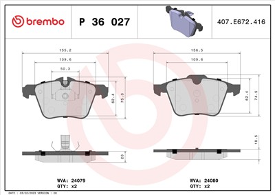 BREMBO P 36 027 Číslo výrobce: 24079. EAN: 8020584108871.