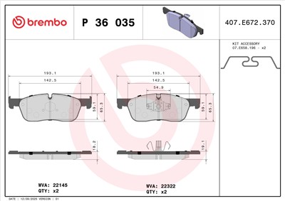 BREMBO P 36 035 Číslo výrobce: 22145. EAN: 8020584084526.