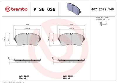 BREMBO P 36 036 Číslo výrobce: 22485. EAN: 8020584116531.