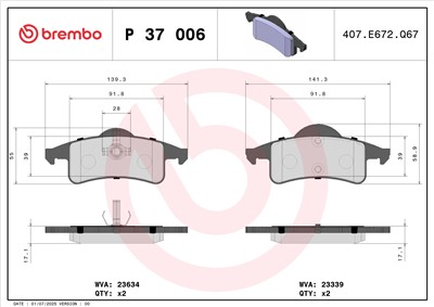 BREMBO P 37 006 Číslo výrobce: 23339. EAN: 8020584053157.