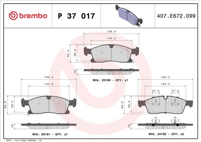 BREMBO P 37 017 Číslo výrobce: 25191. EAN: 8020584109540.