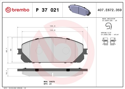 BREMBO P 37 021 Číslo výrobce: 22070. EAN: 8020584103418.