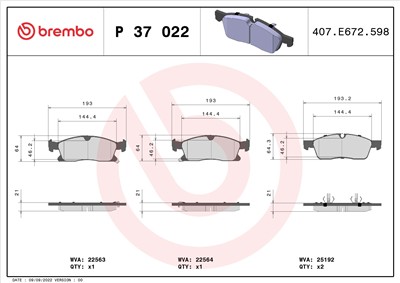 BREMBO P 37 022 Číslo výrobce: 22563. EAN: 8020584084069.