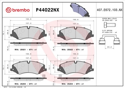 BREMBO P44022NX Číslo výrobce: 25021. EAN: 8020584131343.