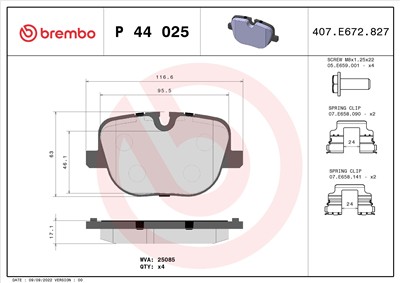 BREMBO P 44 025 Číslo výrobce: 25085. EAN: 8020584110133.