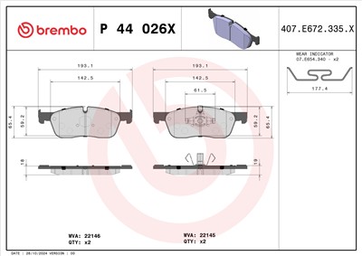 BREMBO P 44 026X Číslo výrobce: 22145. EAN: 8020584068922.