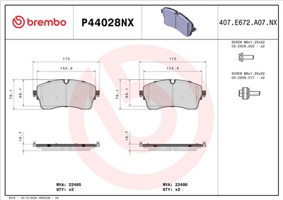 BREMBO P44028NX Číslo výrobce: 22485. EAN: 8020584131305.