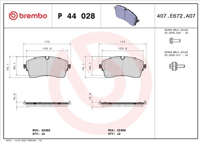 BREMBO P 44 028 Číslo výrobce: 22485. EAN: 8020584116555.