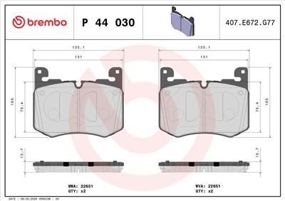 BREMBO P 44 030 Číslo výrobce: 22651. EAN: 8020584118214.