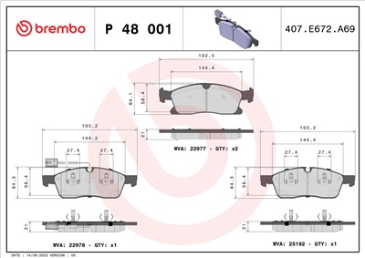 BREMBO P 48 001 Číslo výrobce: 22977. EAN: 8020584116562.