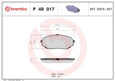BREMBO P 49 017 Číslo výrobce: 21552. EAN: 8020584053546.