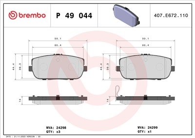 BREMBO P 49 044 Číslo výrobce: 24298. EAN: 8020584061046.