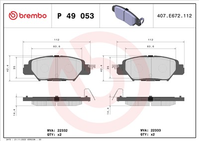 BREMBO P 49 053 Číslo výrobce: 22332. EAN: 8020584084205.