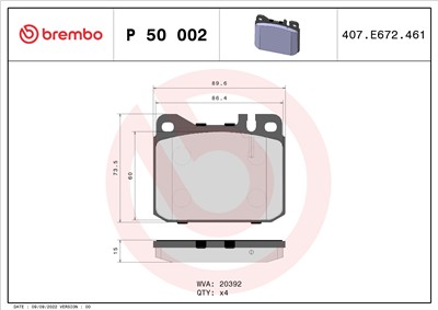 BREMBO P 50 002 Číslo výrobce: 20392. EAN: 8020584053744.